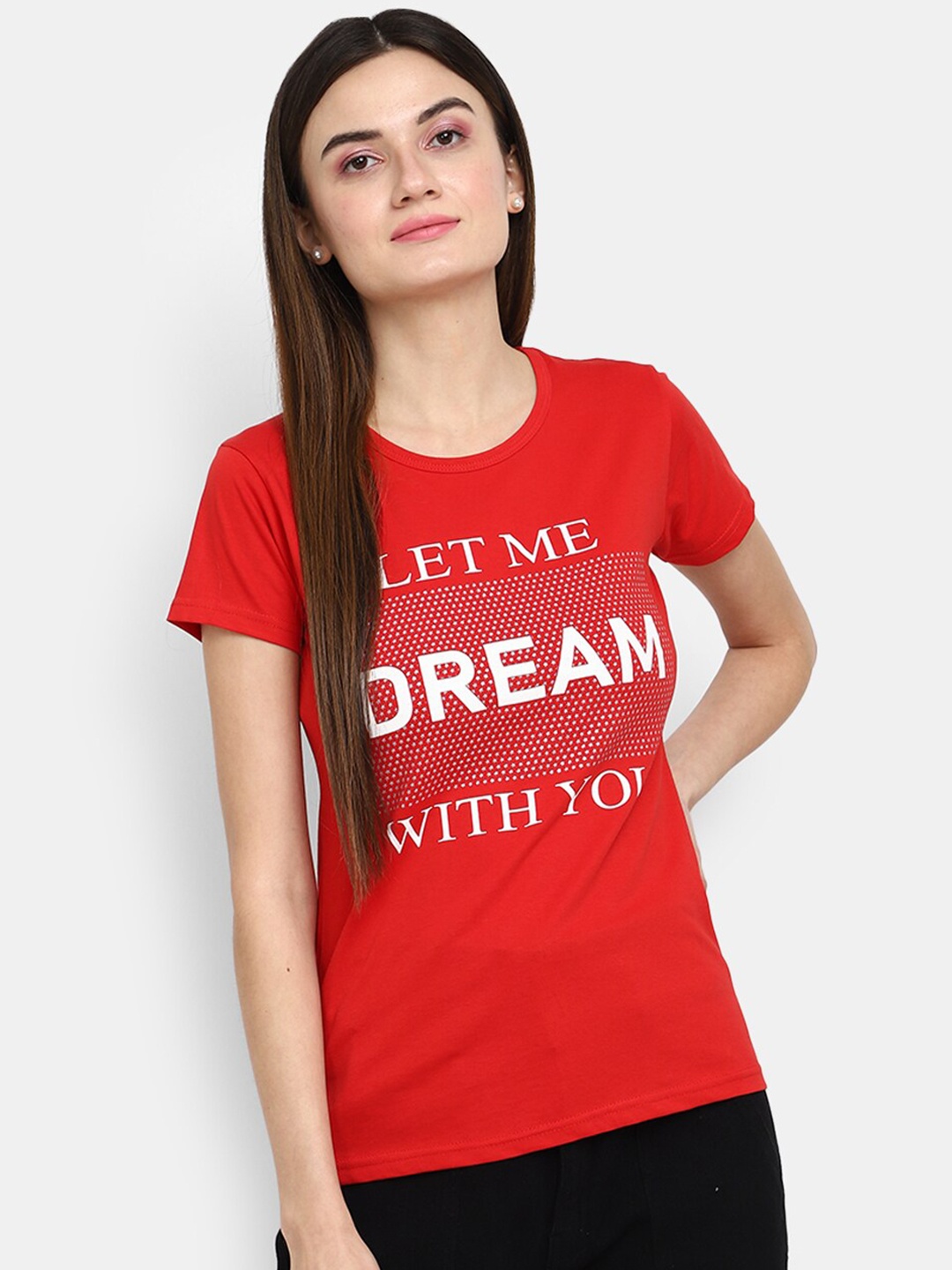 

V-Mart Typography Printed Cotton T-shirt, Red