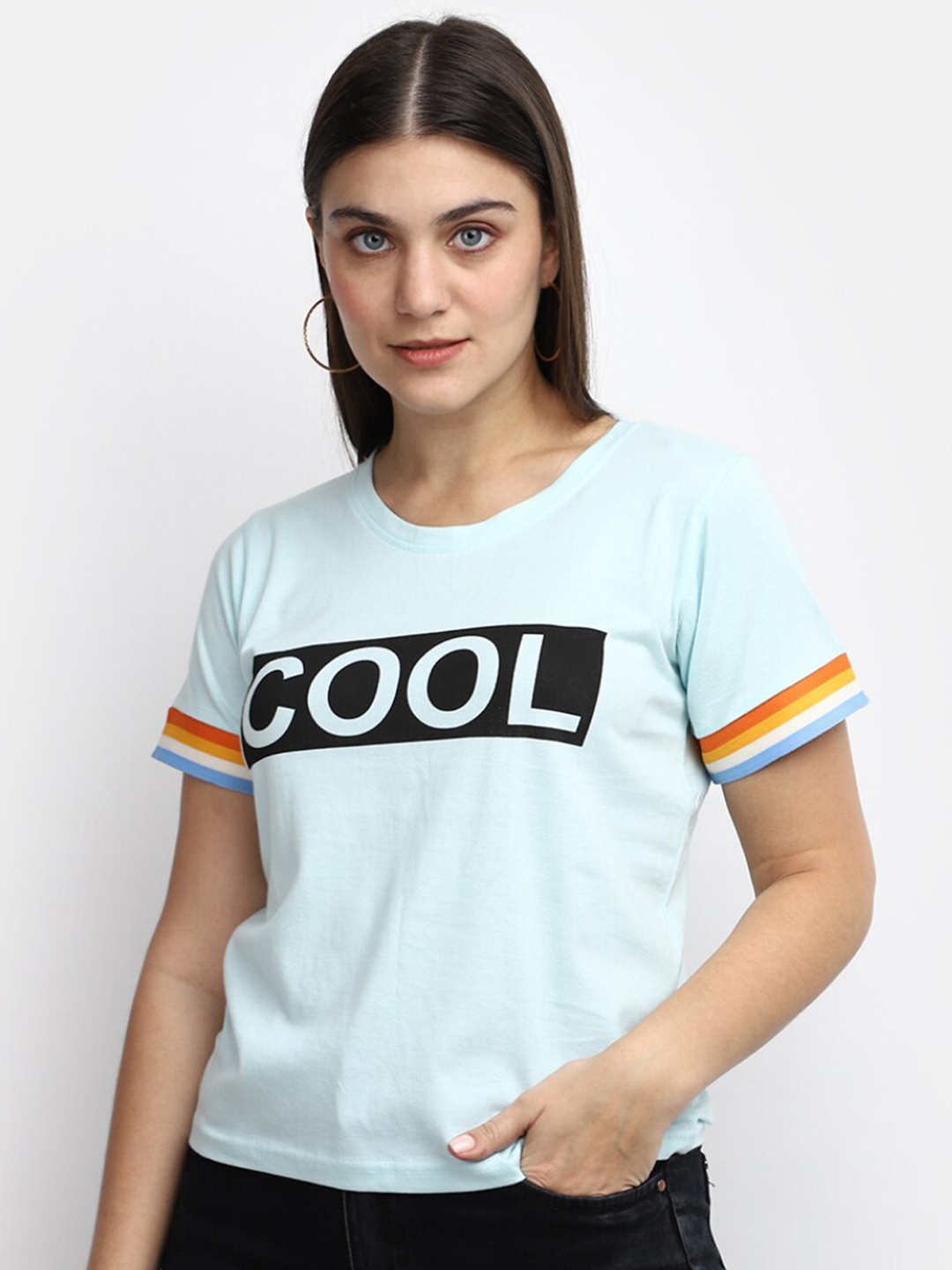 

V-Mart Typography Printed Cotton Oversized T-shirt, Blue