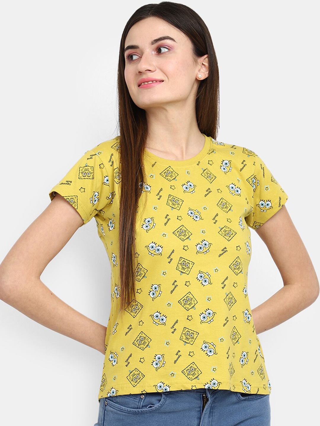 

V-Mart Sponge Bob Printed Round Neck Cotton T-shirt, Yellow