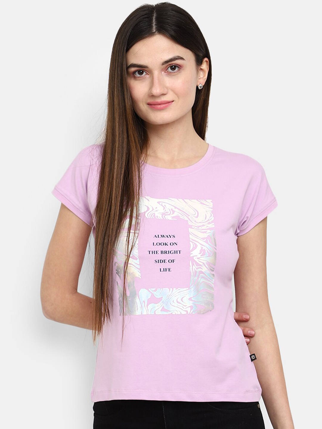 

V-Mart Typography Printed Extended Sleeves Cotton T-shirt, Purple