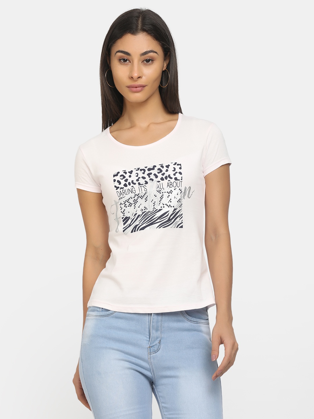 

V-Mart Women Pink Typography Printed Raw Edge T-shirt