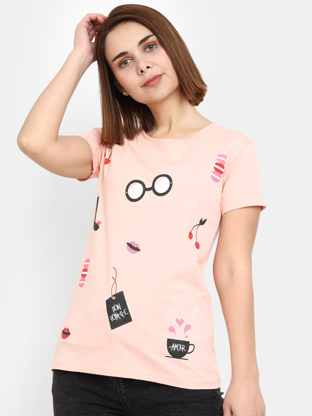 

V-Mart Graphic Printed Cotton T-shirt, Pink