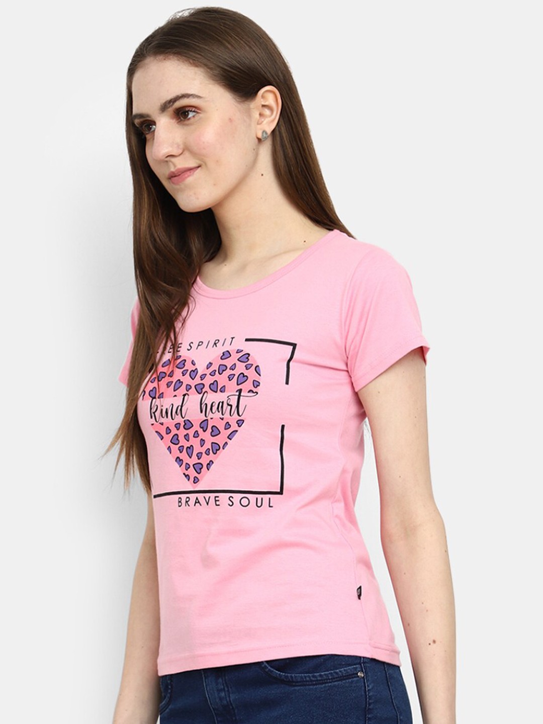 

V-Mart Typography Printed Round Neck Cotton T-shirt, Pink