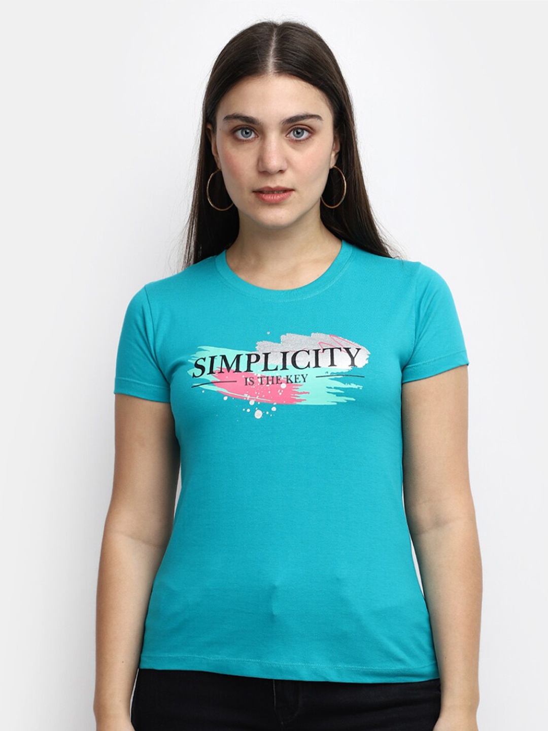 

V-Mart Typography Printed Cotton T-shirt, Blue