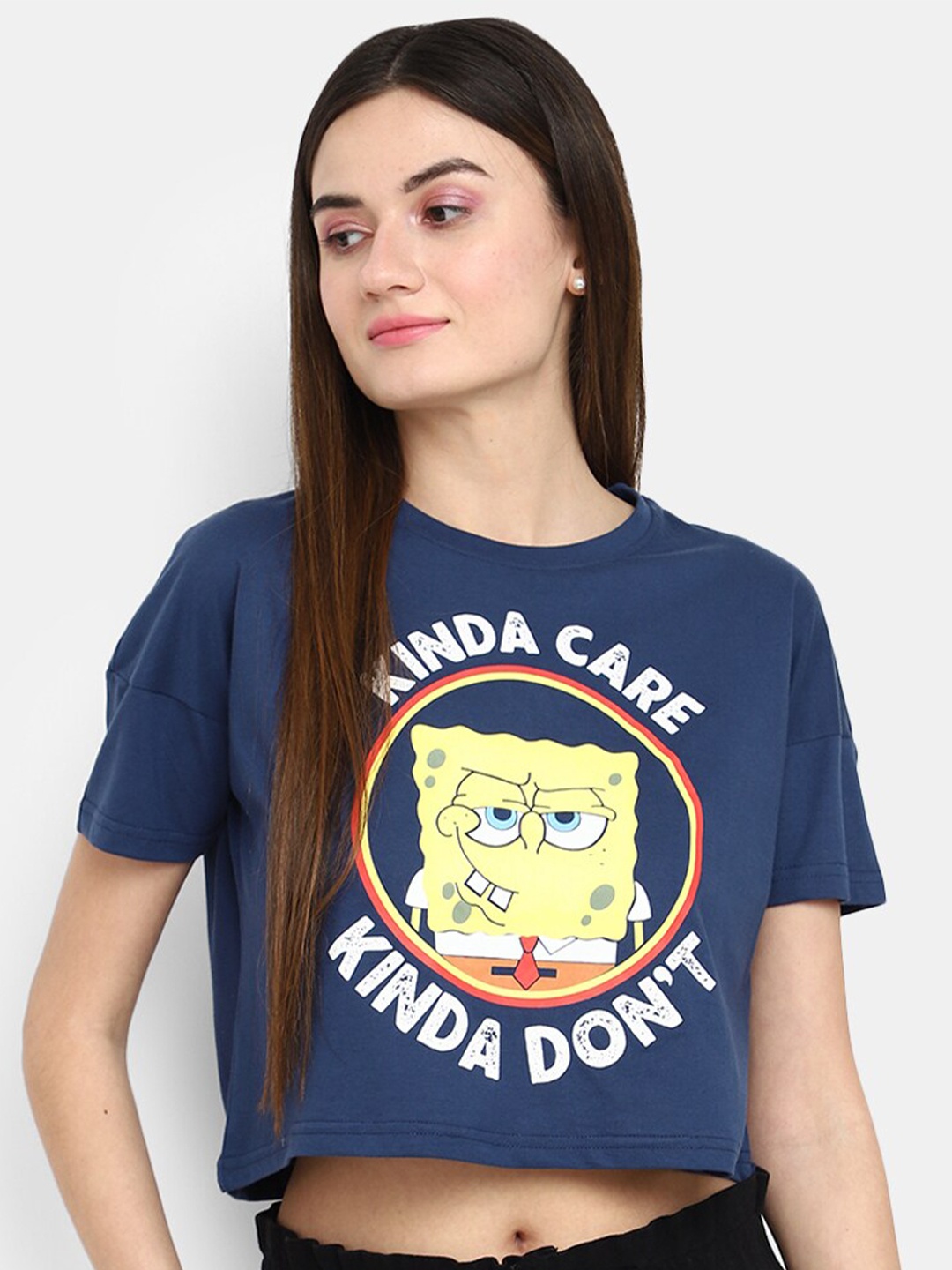 

V-Mart Spongebob Printed Oversized Cotton Crop T-shirt, Blue