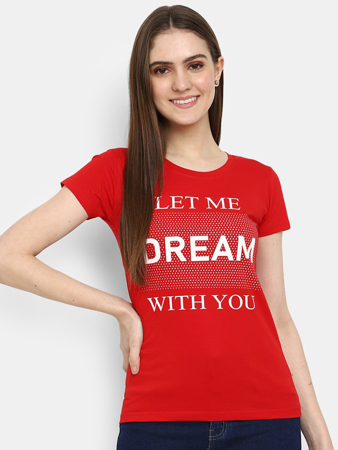 

V-Mart Typography Printed Cotton T-shirt, Red