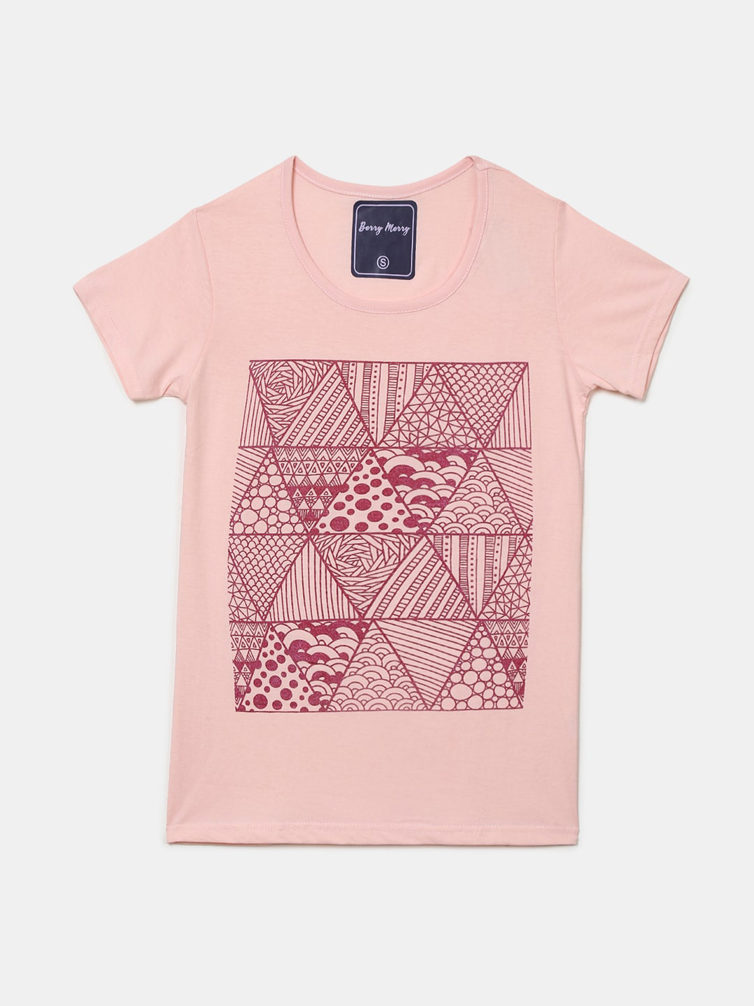 

V-Mart Geometric Printed Round Neck Cotton T-shirt, Pink