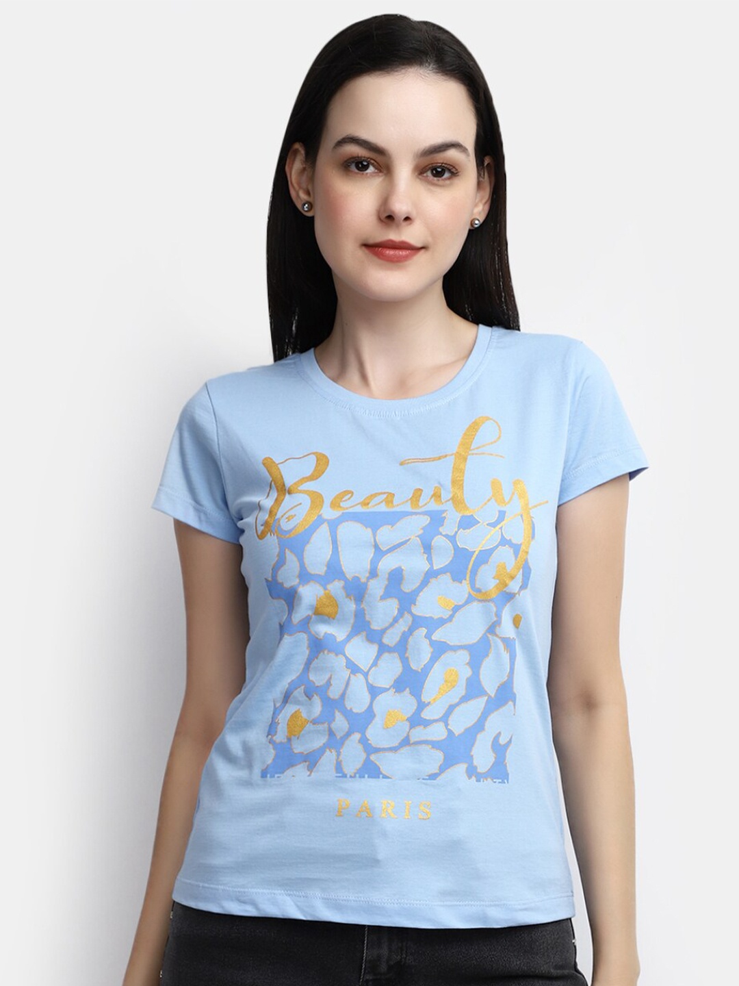 

V-Mart Typography Printed Round Neck Cotton T-shirt, Blue