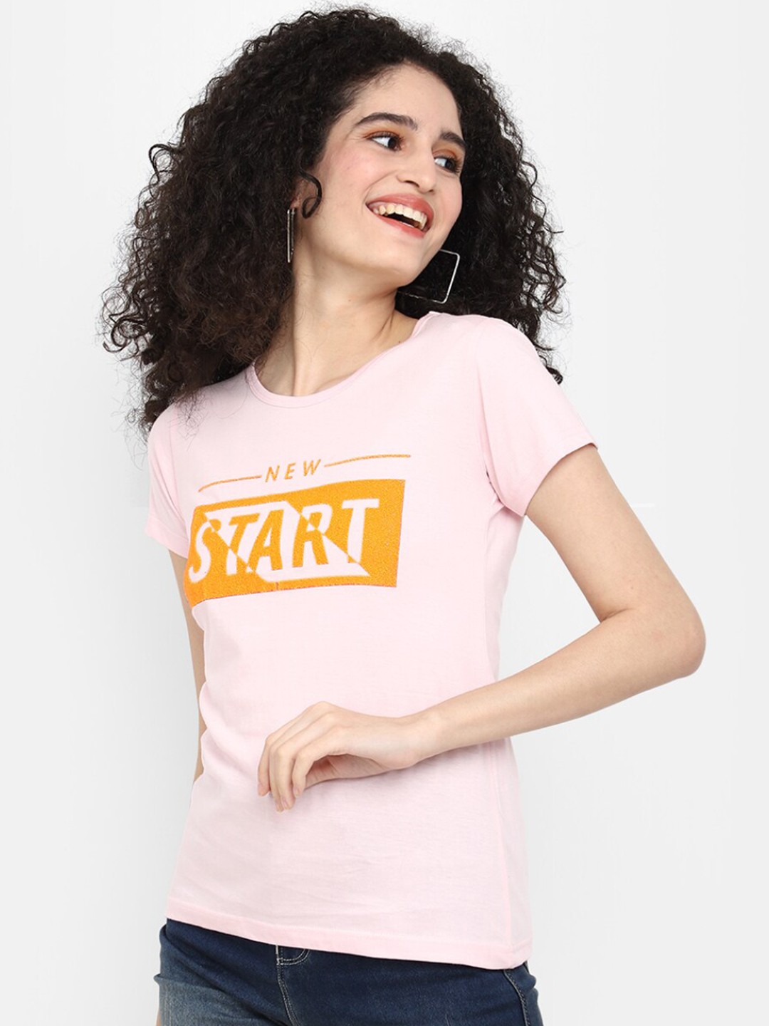 

V-Mart Typography Printed Cotton T-shirt, Pink