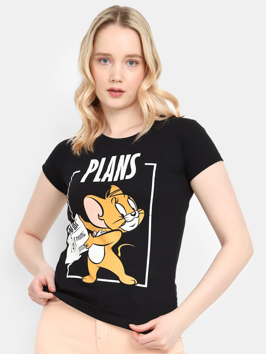 

V-Mart Jerry Printed Cotton T-shirt, Black