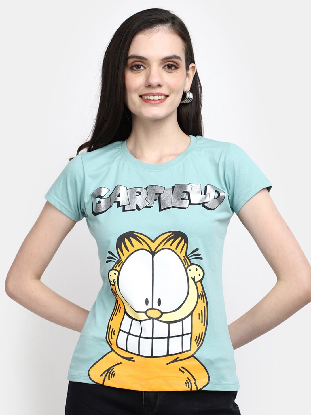 

V-Mart Garfield Printed Cotton Loose T-shirt, Sea green