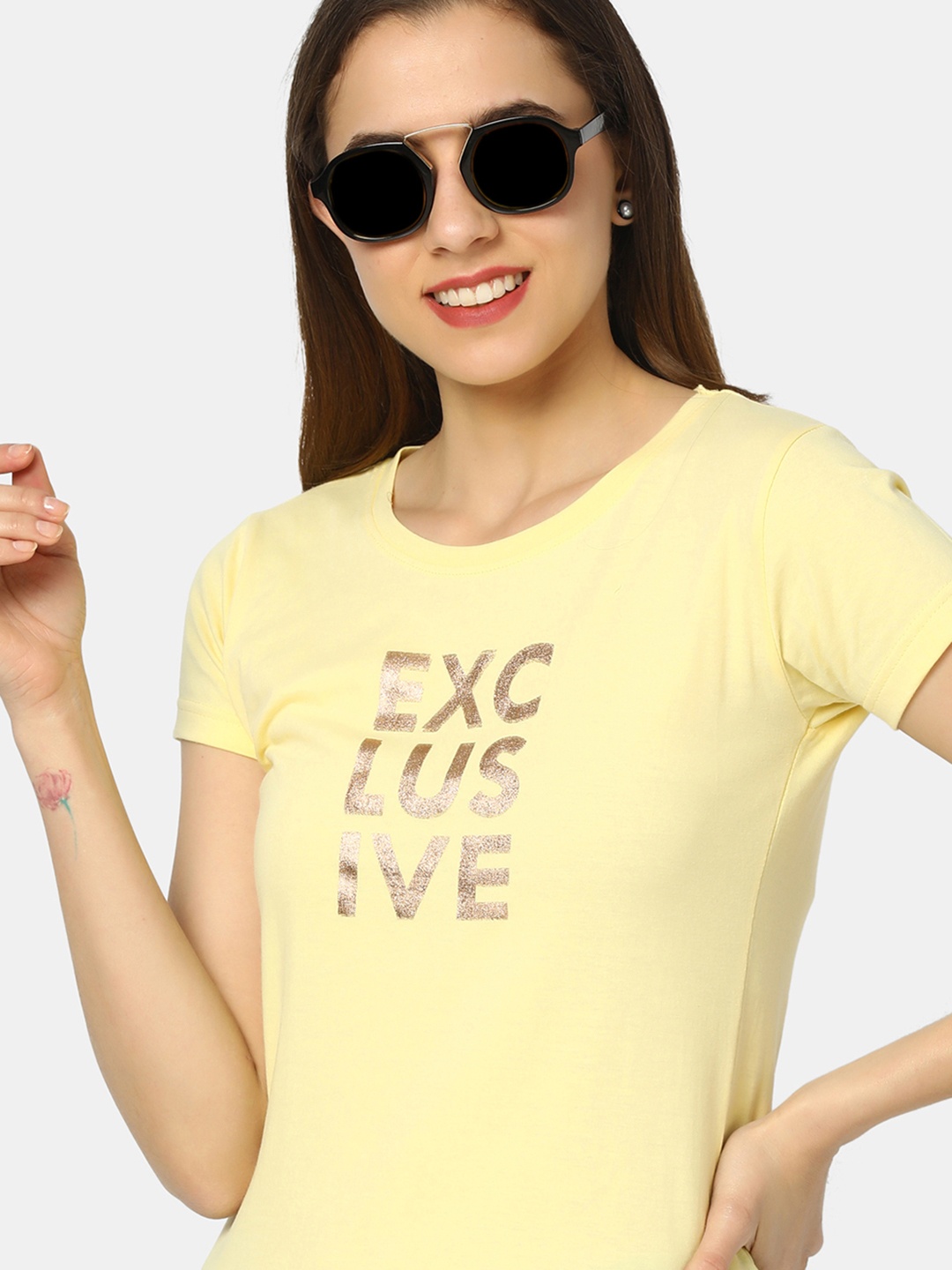

V-Mart Women Yellow Typography Printed Extended Sleeves T-shirt