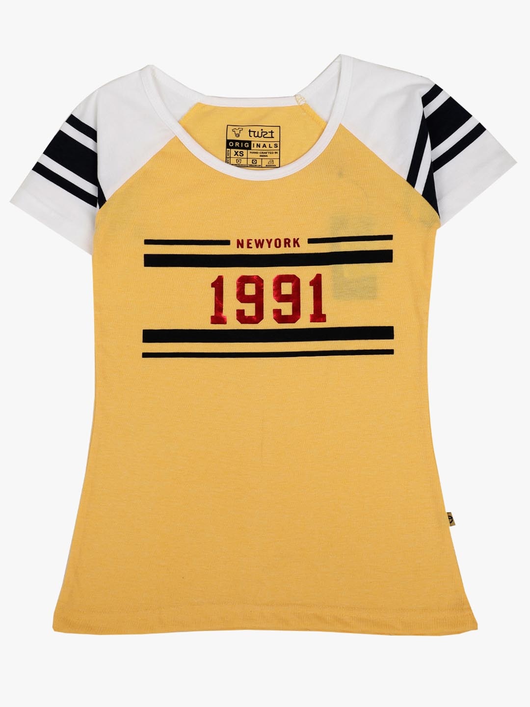 

V-Mart Typography Printed Raglan Sleeves Cotton T-shirt, Yellow