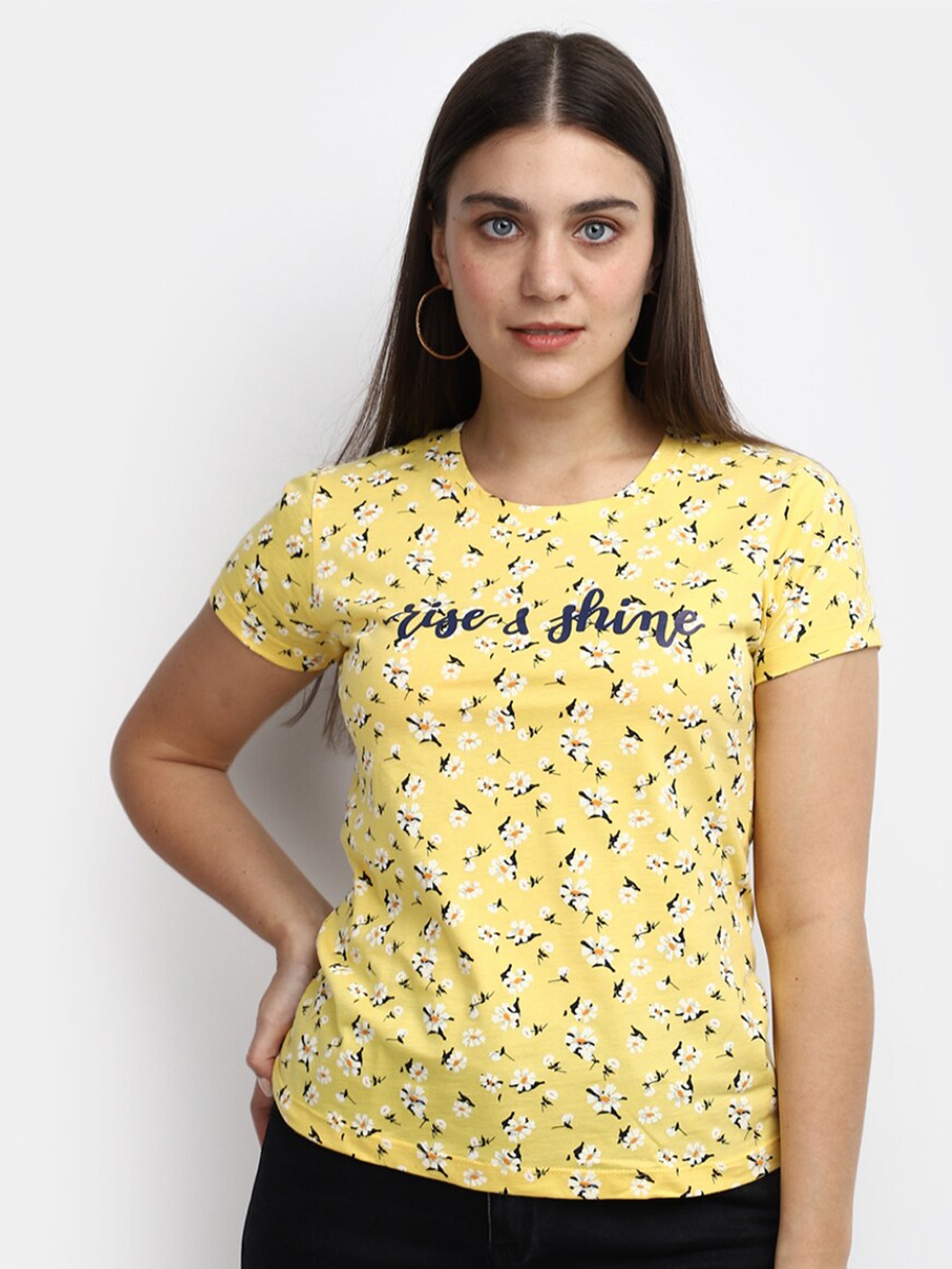 

V-Mart Typography Printed Cotton T-shirt, Yellow
