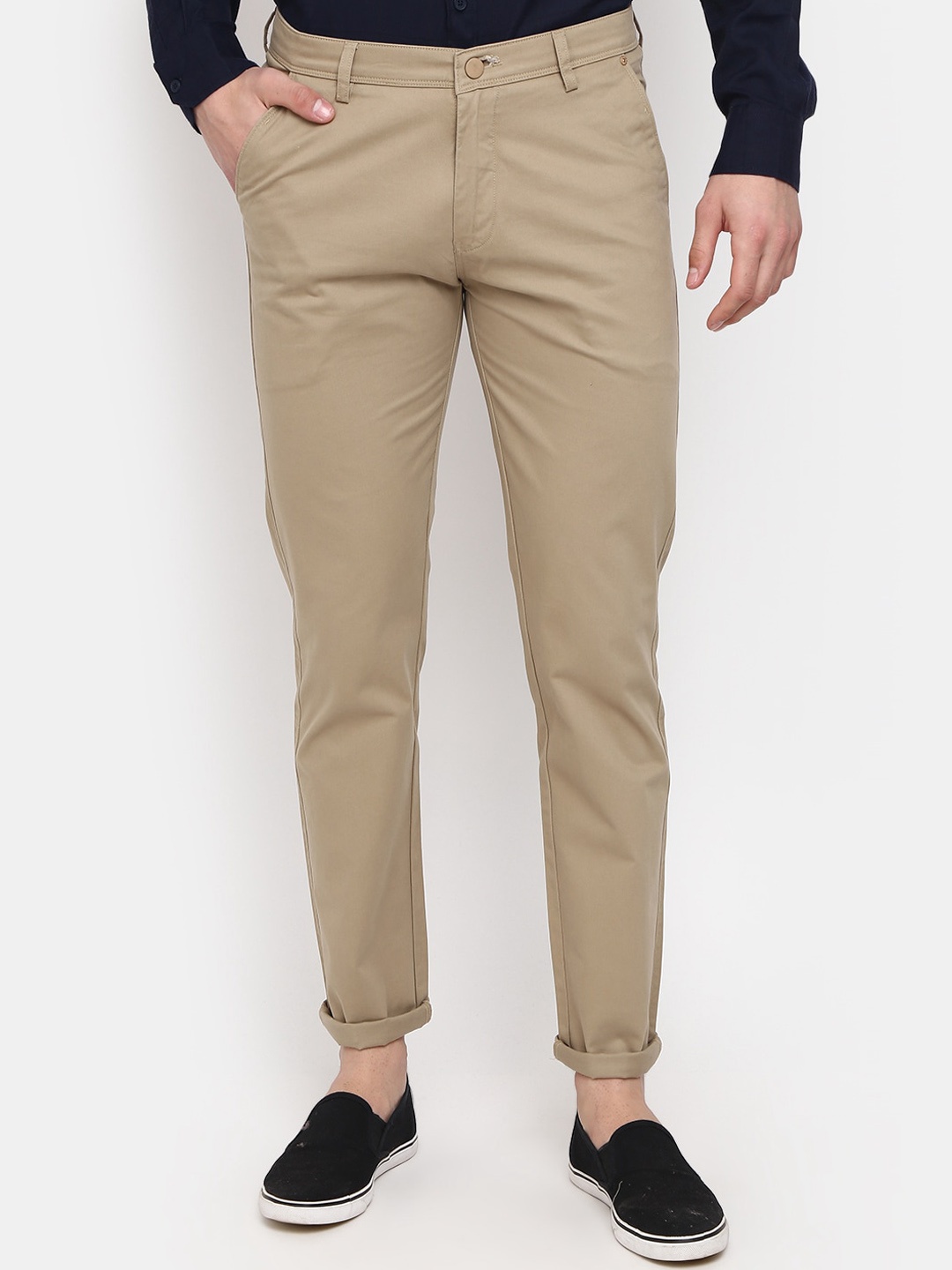 

V-Mart Men Mid-Rise Slim Fit Trousers, Beige