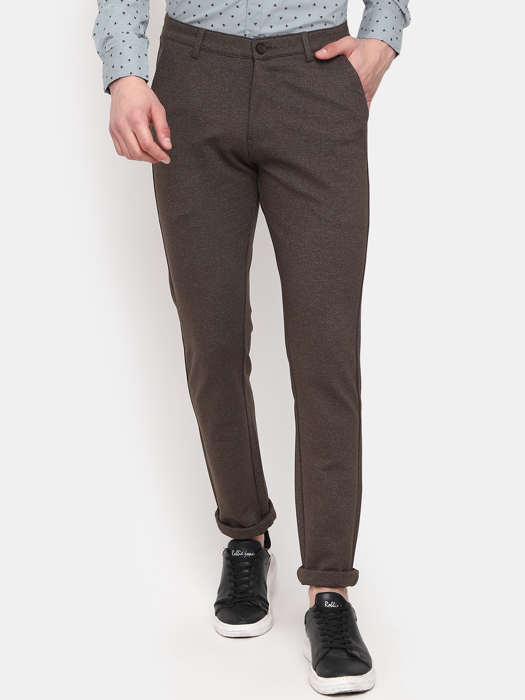 

V-Mart Men Self Design Slim Fit Cotton Trousers, Green