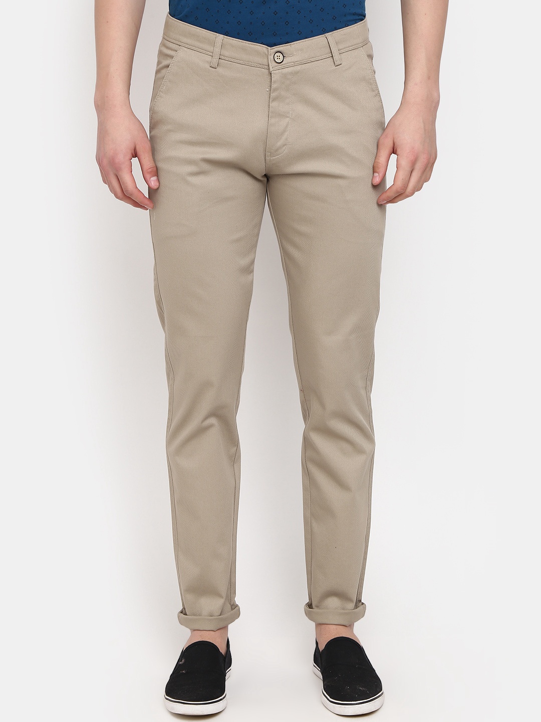 

V-Mart Men Slim Fit Mid-Rise Cotton Trousers, Beige