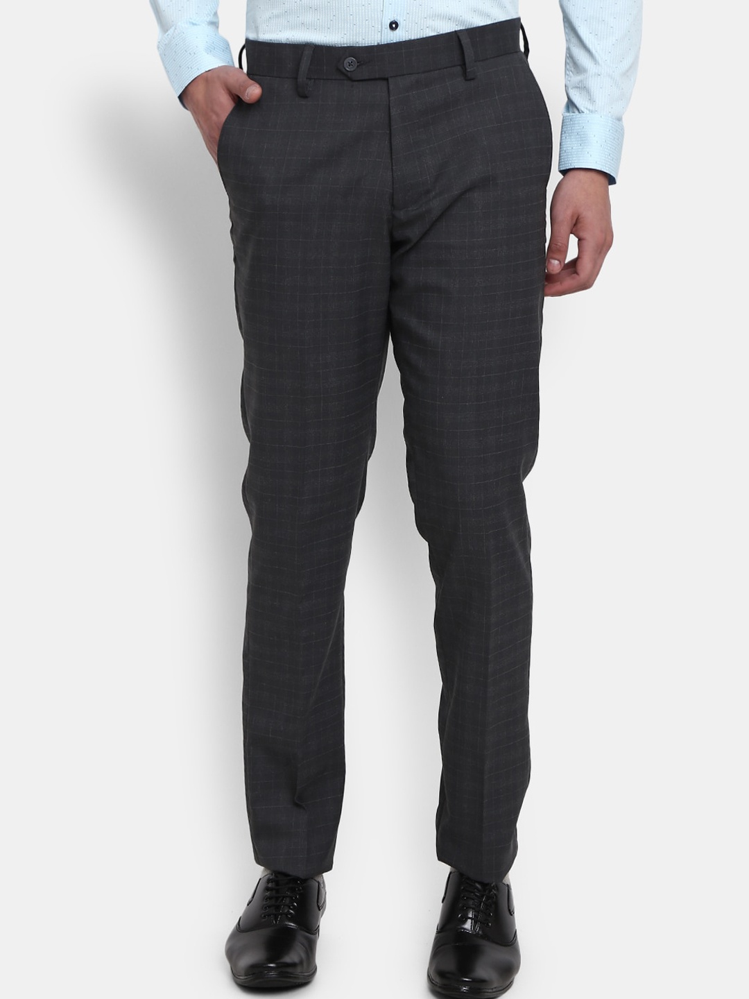 

J White by Vmart Men Mid-Rise Checked Slim Fit Formal Trouser, Grey