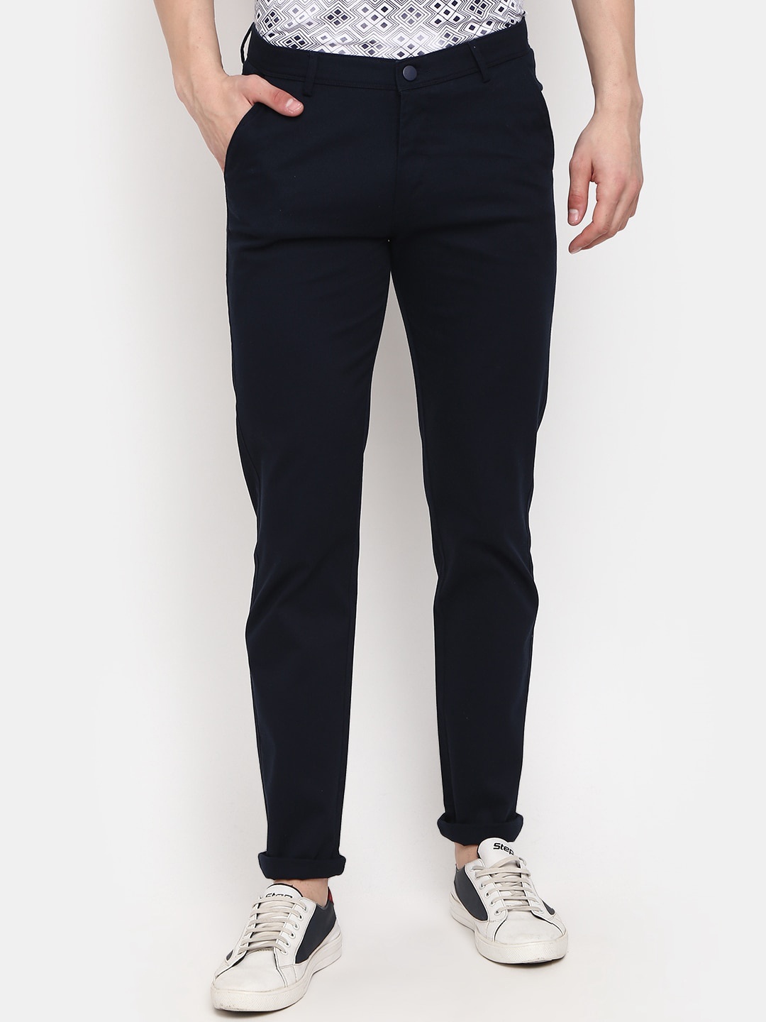 

V-Mart Men Mid-Rise Slim Fit Trousers, Navy blue