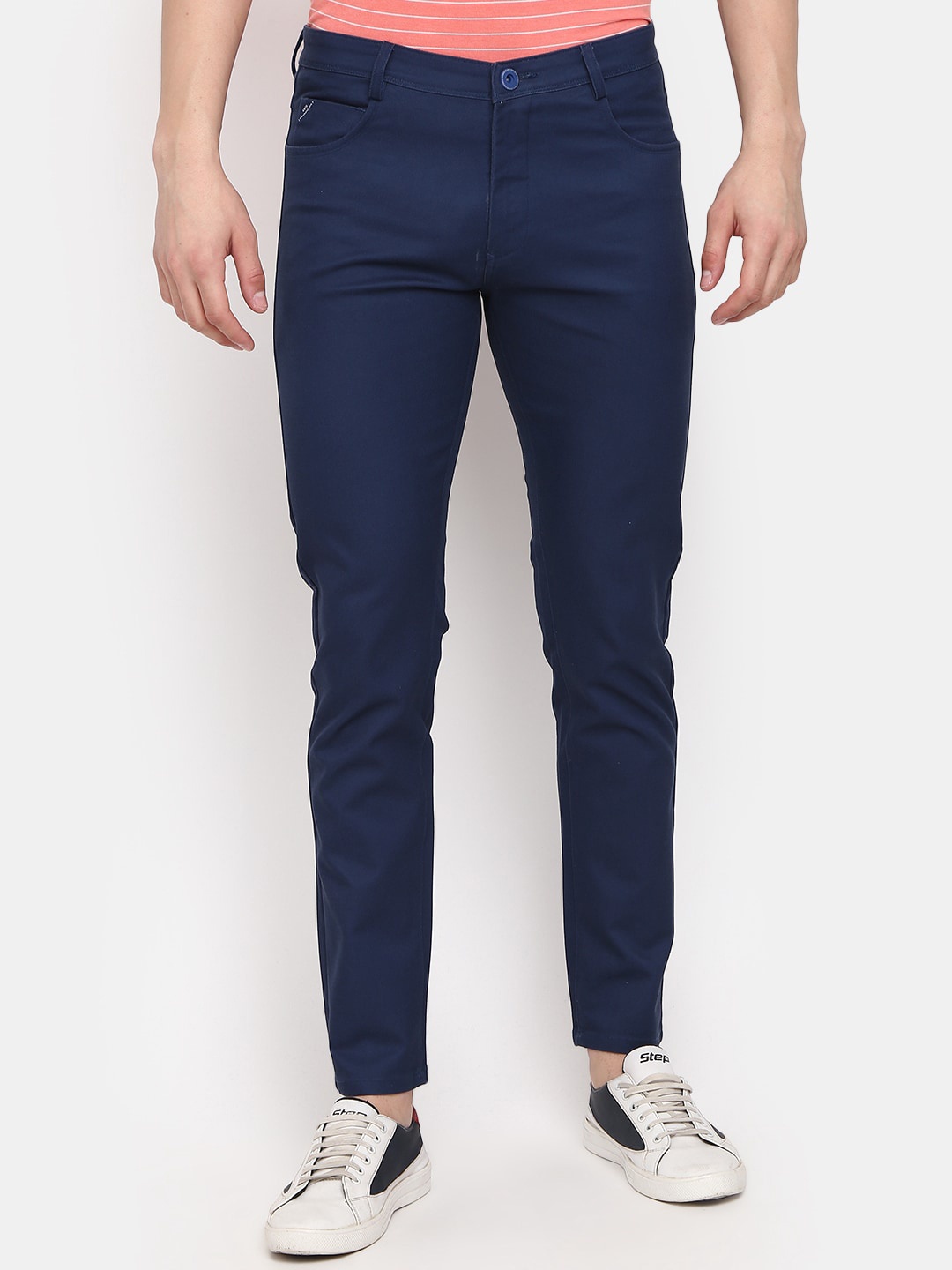 

V-Mart Men Slim Fit Mid-Rise Cotton Trousers, Blue