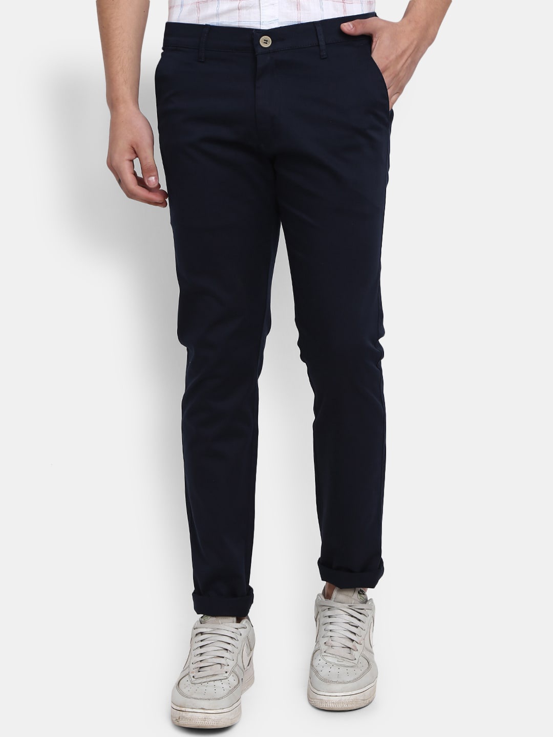 

V-Mart Men Mid Rise Cotton Trousers, Navy blue