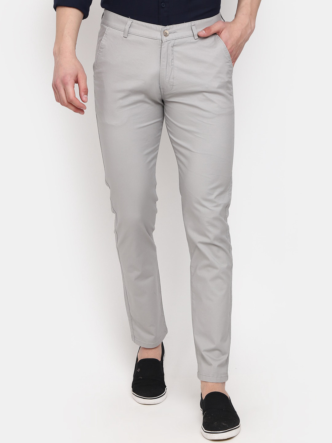 

V-Mart Men Mid-Rise Slim Fit Casual Cotton Trousers, Grey