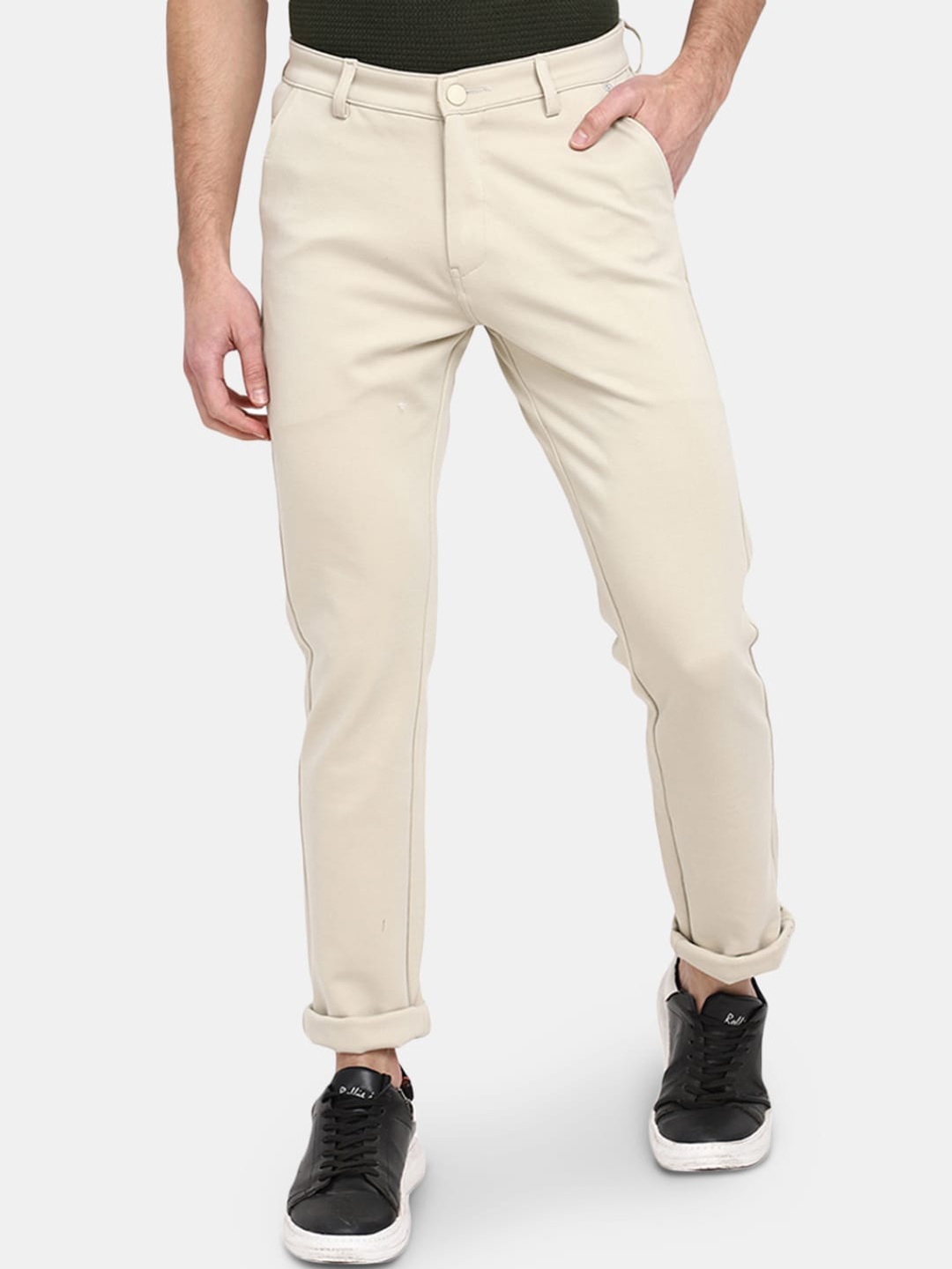 

V-Mart Men Mid-Rise Slim Fit Trousers, Beige