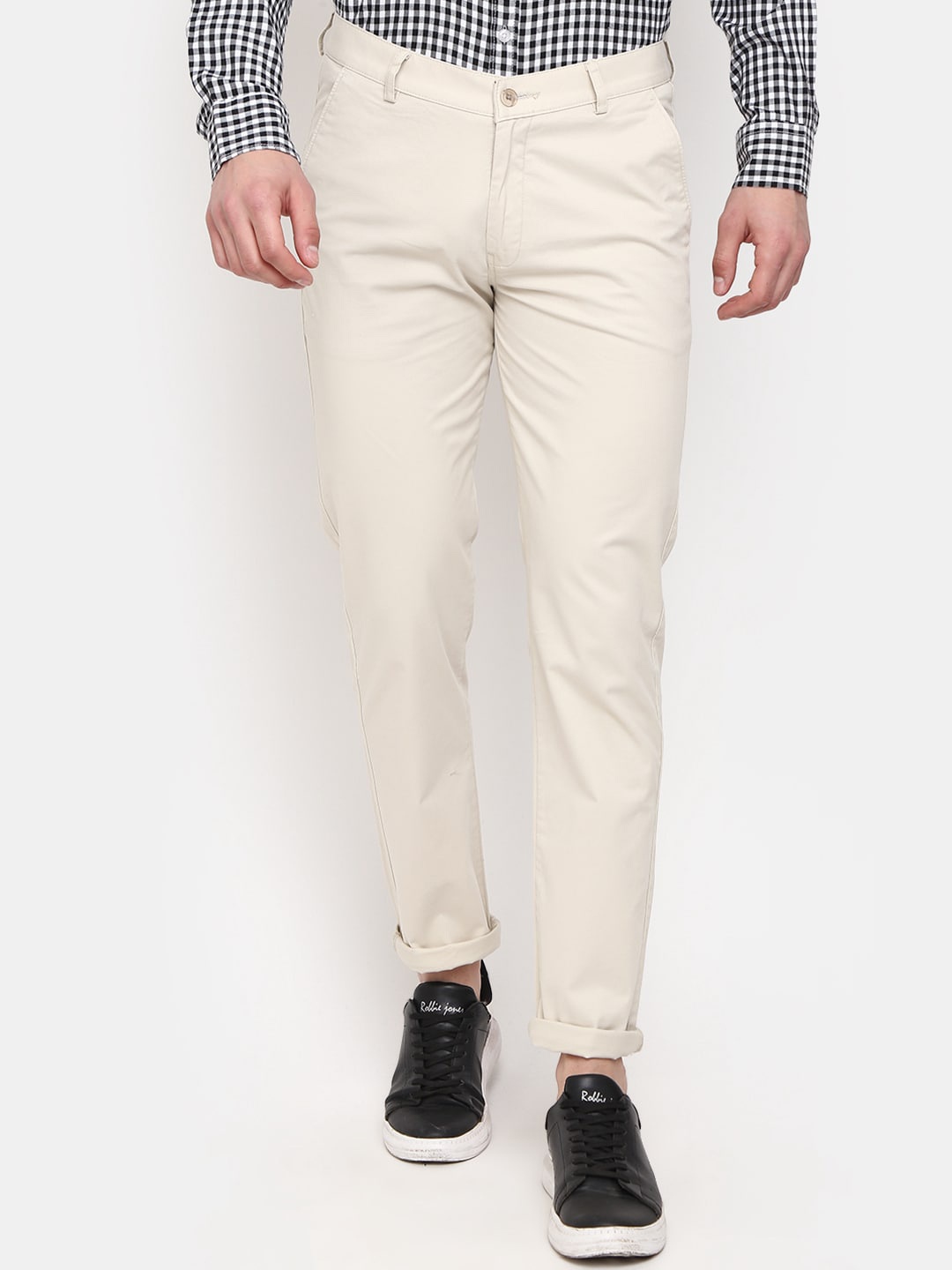 

V-Mart Men Slim Fit Twill Cotton Trousers, Cream
