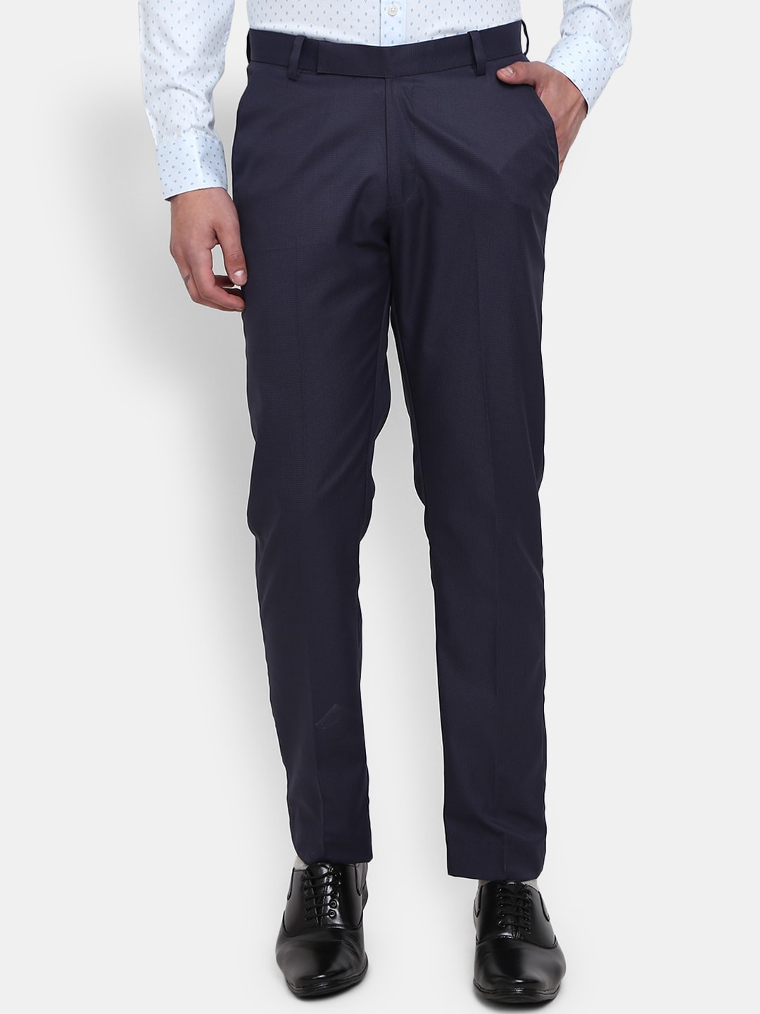 

J White by Vmart Men Mid Rise Slim Fit Cotton Formal Trousers, Navy blue
