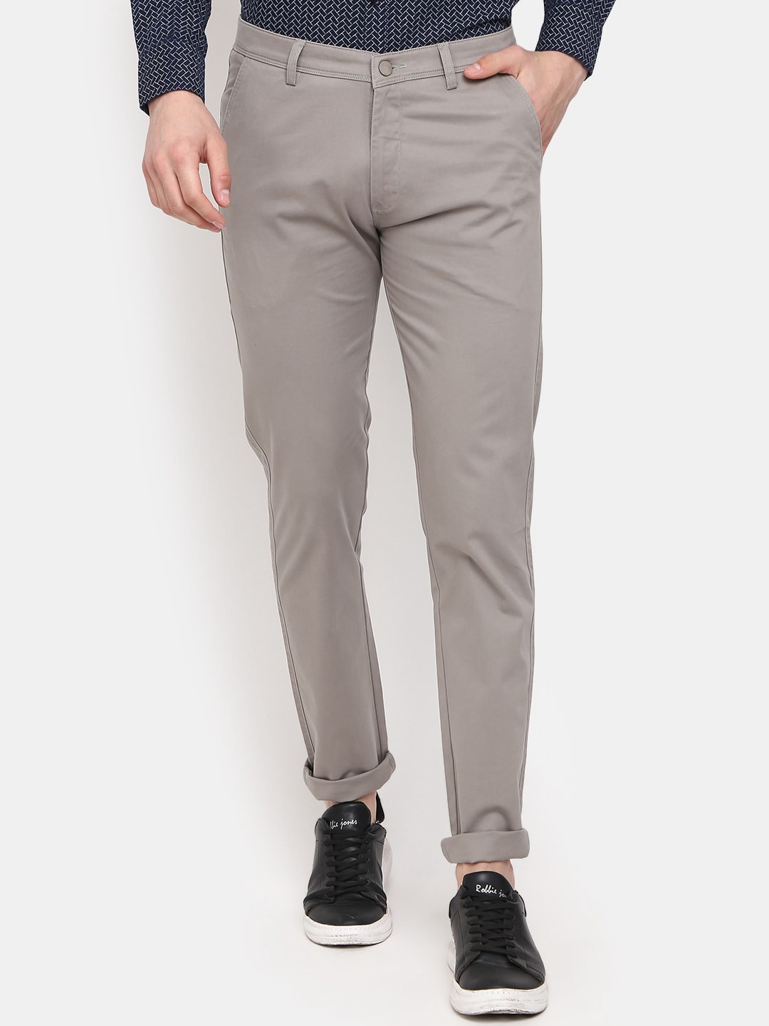 

V-Mart Men Slim Fit Dobby Cotton Chinos, Grey