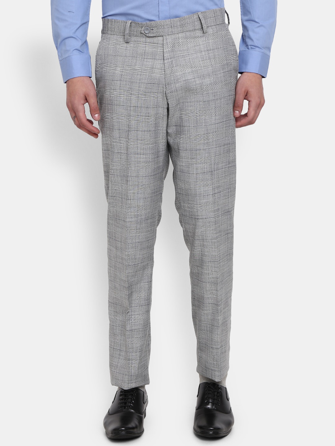 

J White by Vmart Men Self Design Mid-Rise Slim Fit Fornal Trousers, Grey