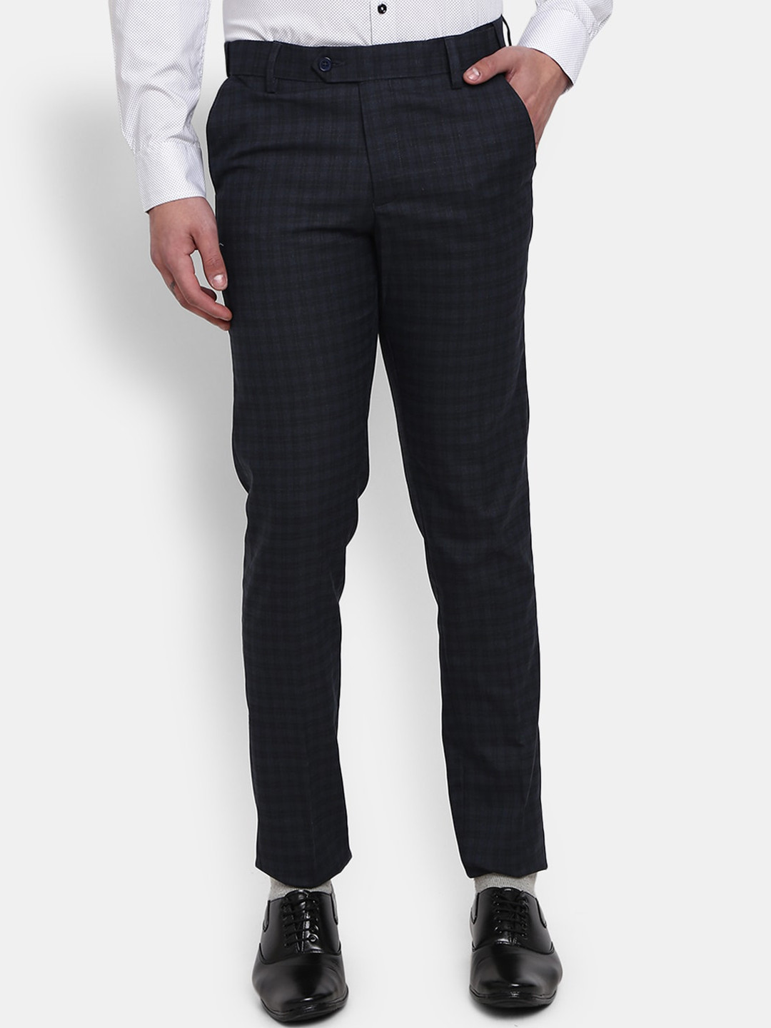 

J White by Vmart Men Mid-Rise Checked Slim Fit Formal Trouser, Blue