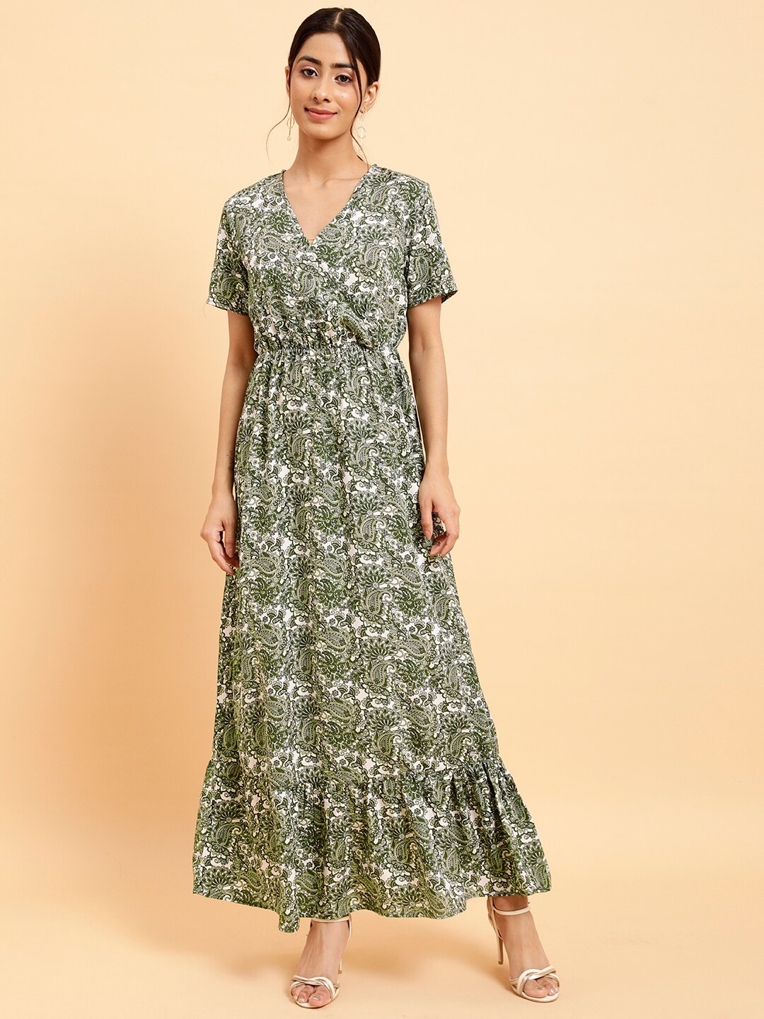 

MINT STREET V-Neck Floral Print Crepe Maxi Dress, Green