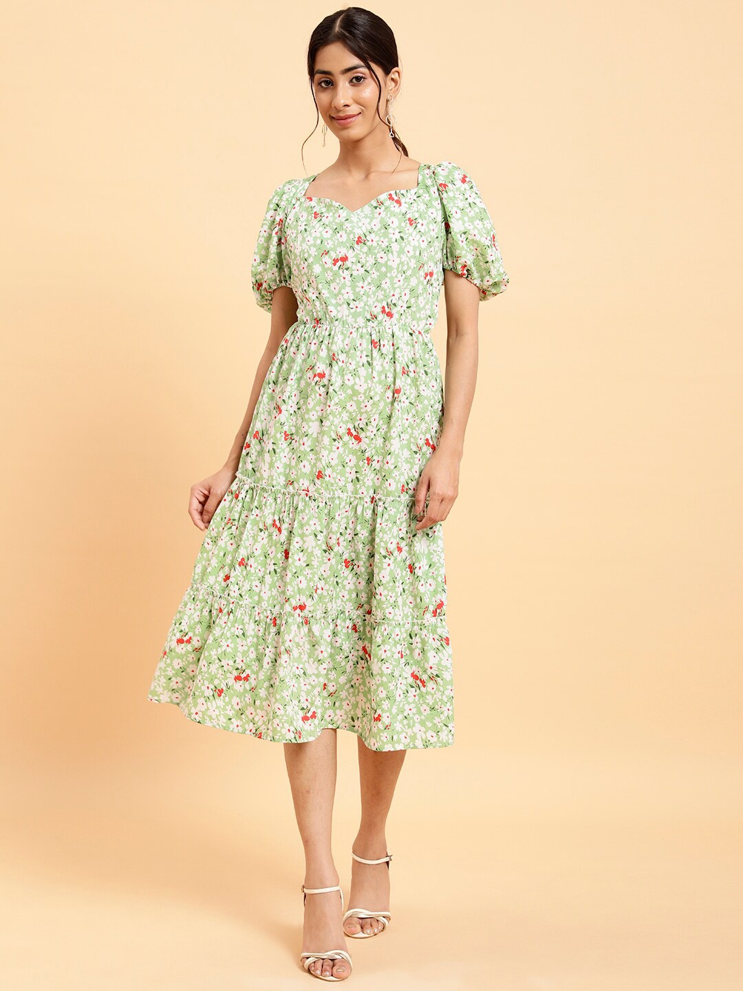 

MINT STREET Floral Print Crepe Fit & Flare Midi Dress, Green