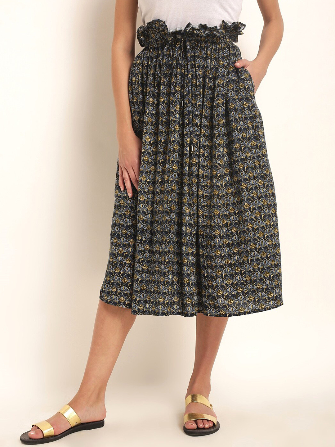 

RARE Printed A-Line Midi Skirt, Blue