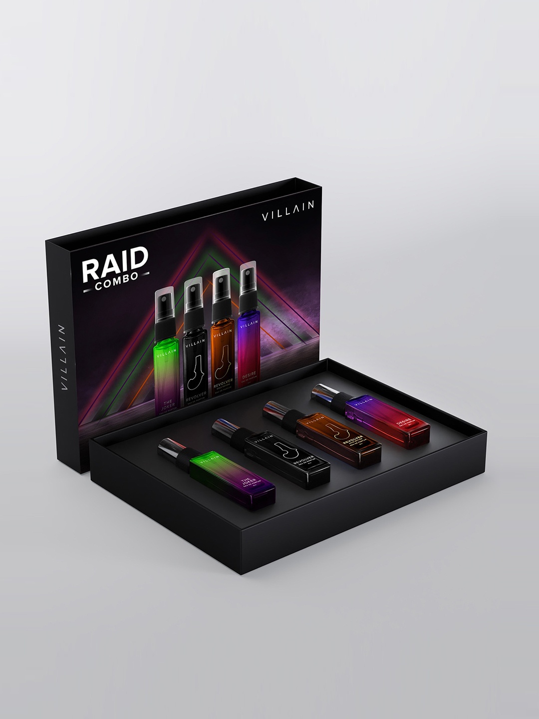 

VILLAIN Men Set Of 4 Raid Long Lasting Eau De Parfum - 8 ml Each, Black