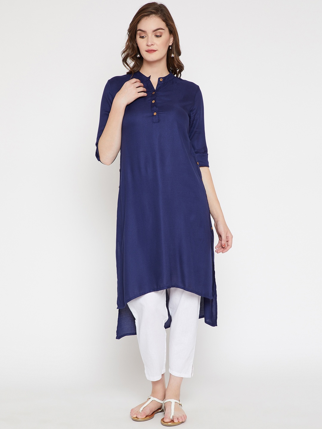 

RARE Navy Blue Band Collar High-Low Kurta