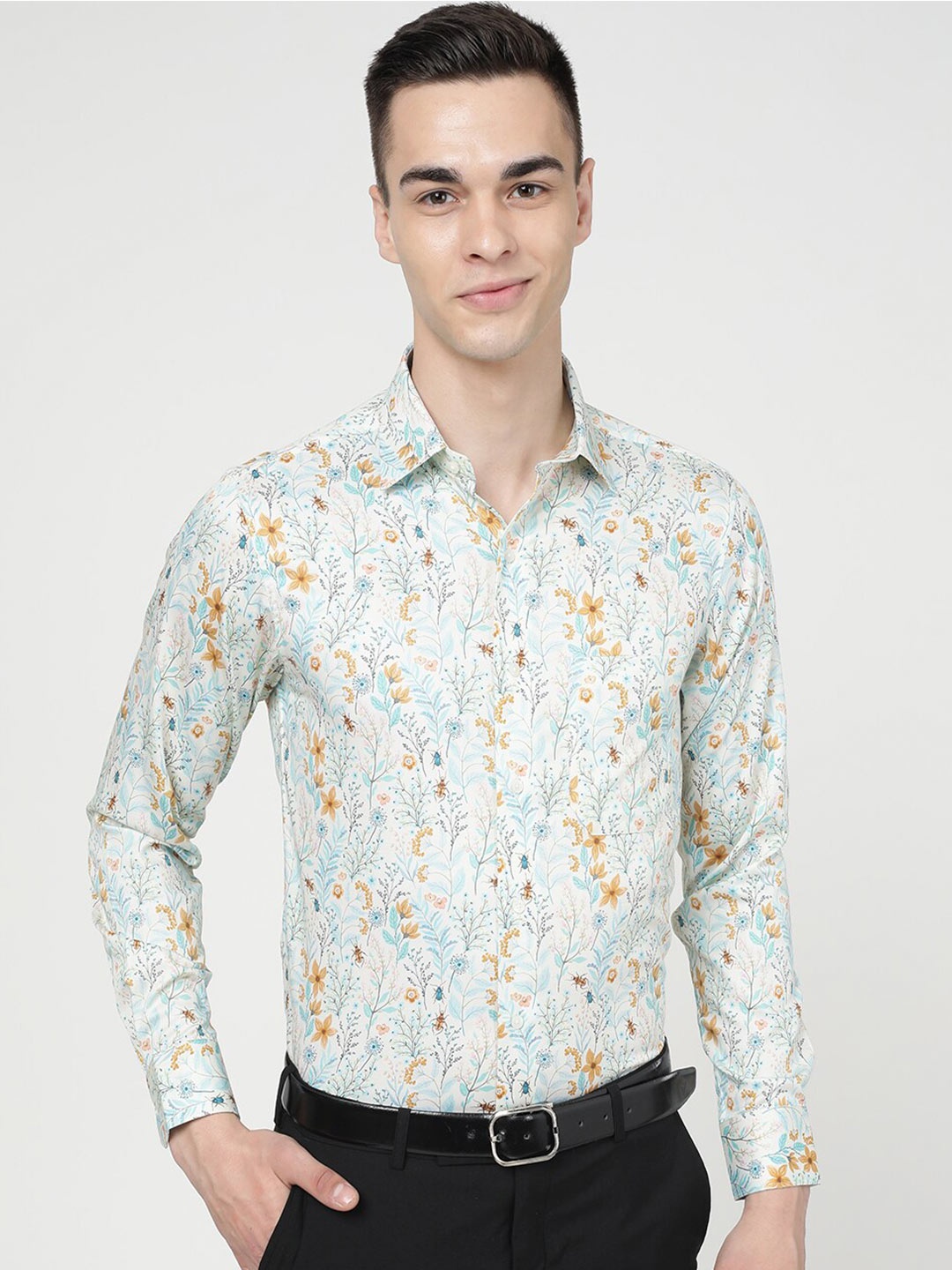 

FRENCH CROWN Standard Floral Cotton Casual Shirt, White