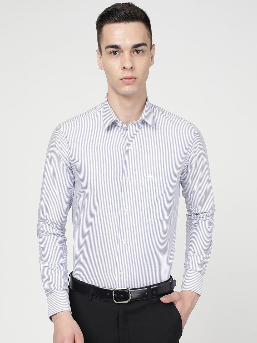 

FRENCH CROWN Standard Striped Cotton Casual Shirt, White