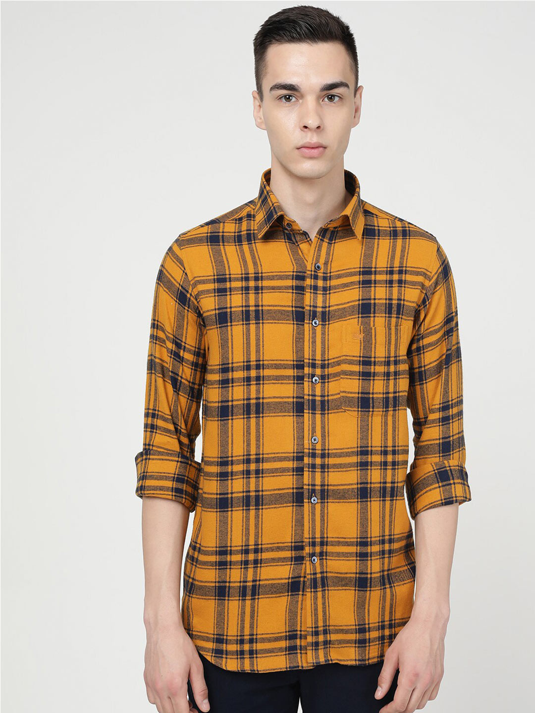 

FRENCH CROWN Standard Checked Casual Cotton Shirt, Yellow