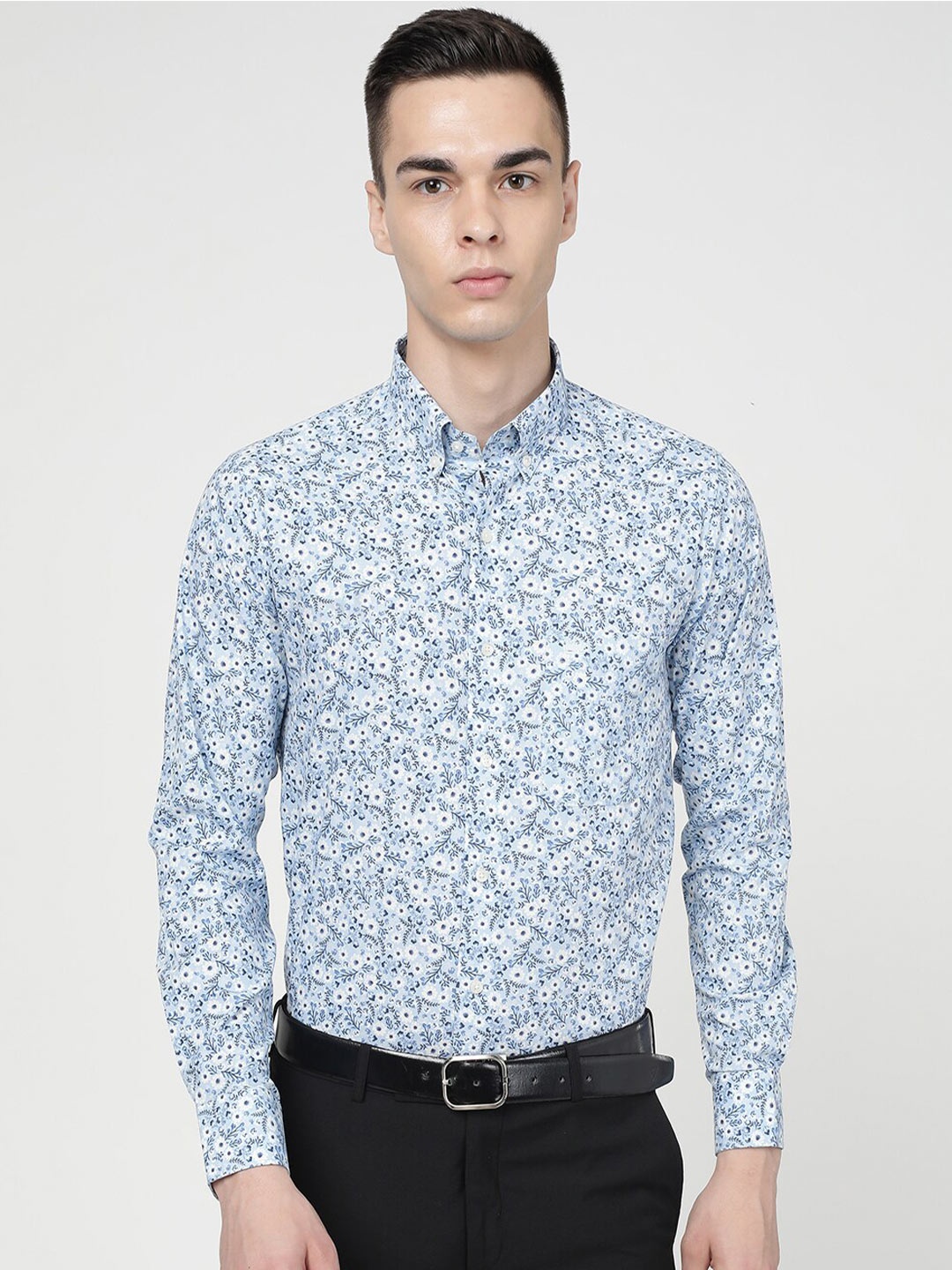 

FRENCH CROWN Standard Floral Printed Formal Shirt, Blue