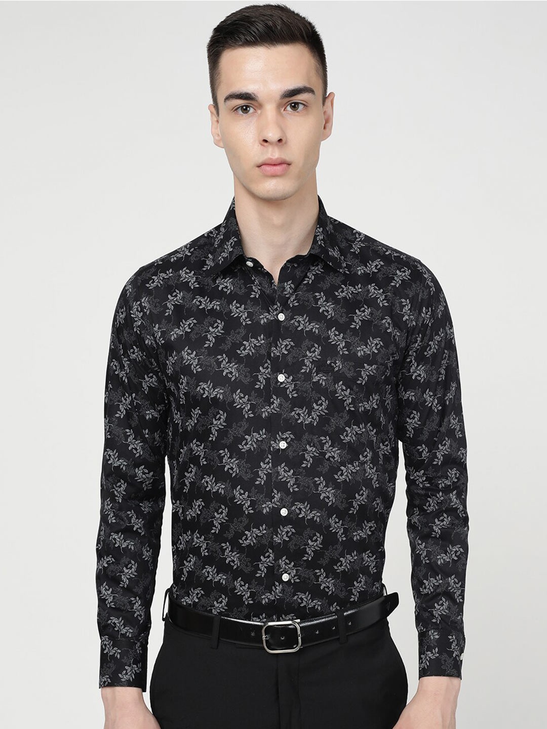 

FRENCH CROWN Standard Conversational Printed Cotton Casual Shirt, Black