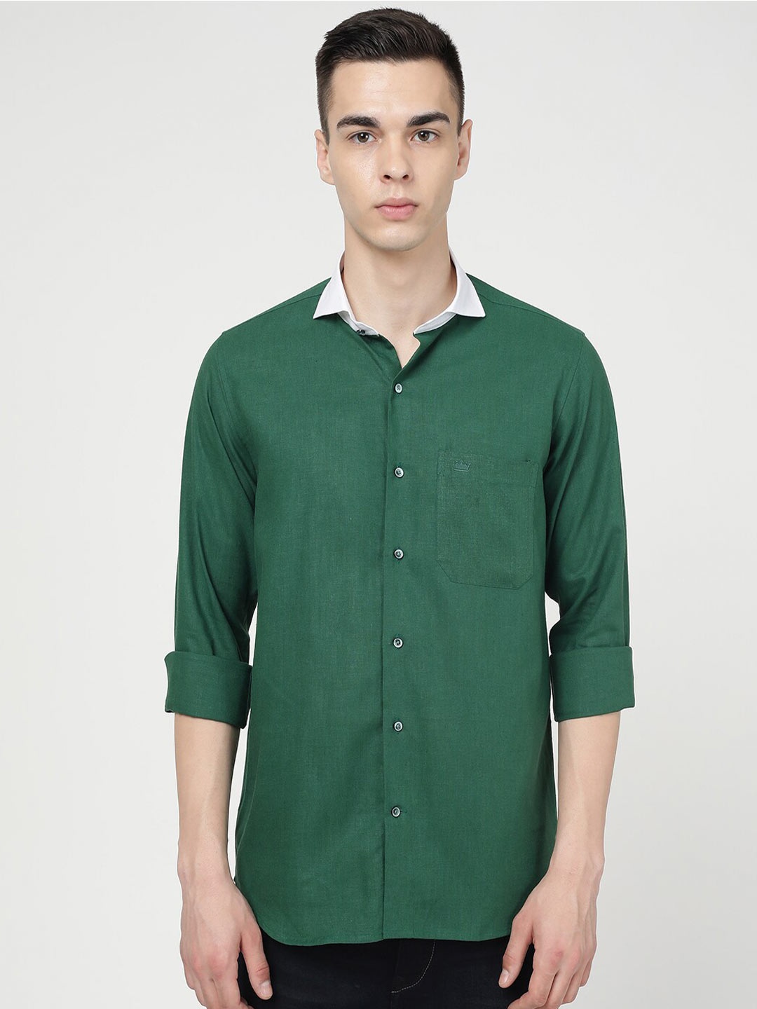 

FRENCH CROWN Standard Cotton Casual Shirt, Green