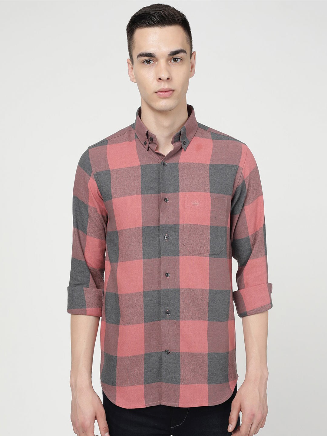 

FRENCH CROWN Standard Checked Casual Cotton Shirt, Pink