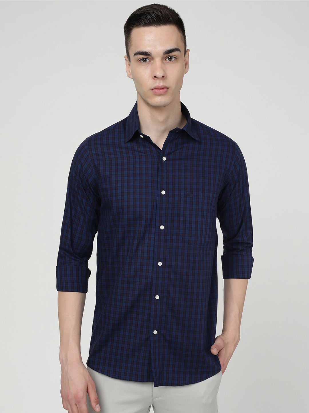 

FRENCH CROWN Standard Checked Casual Cotton Shirt, Blue