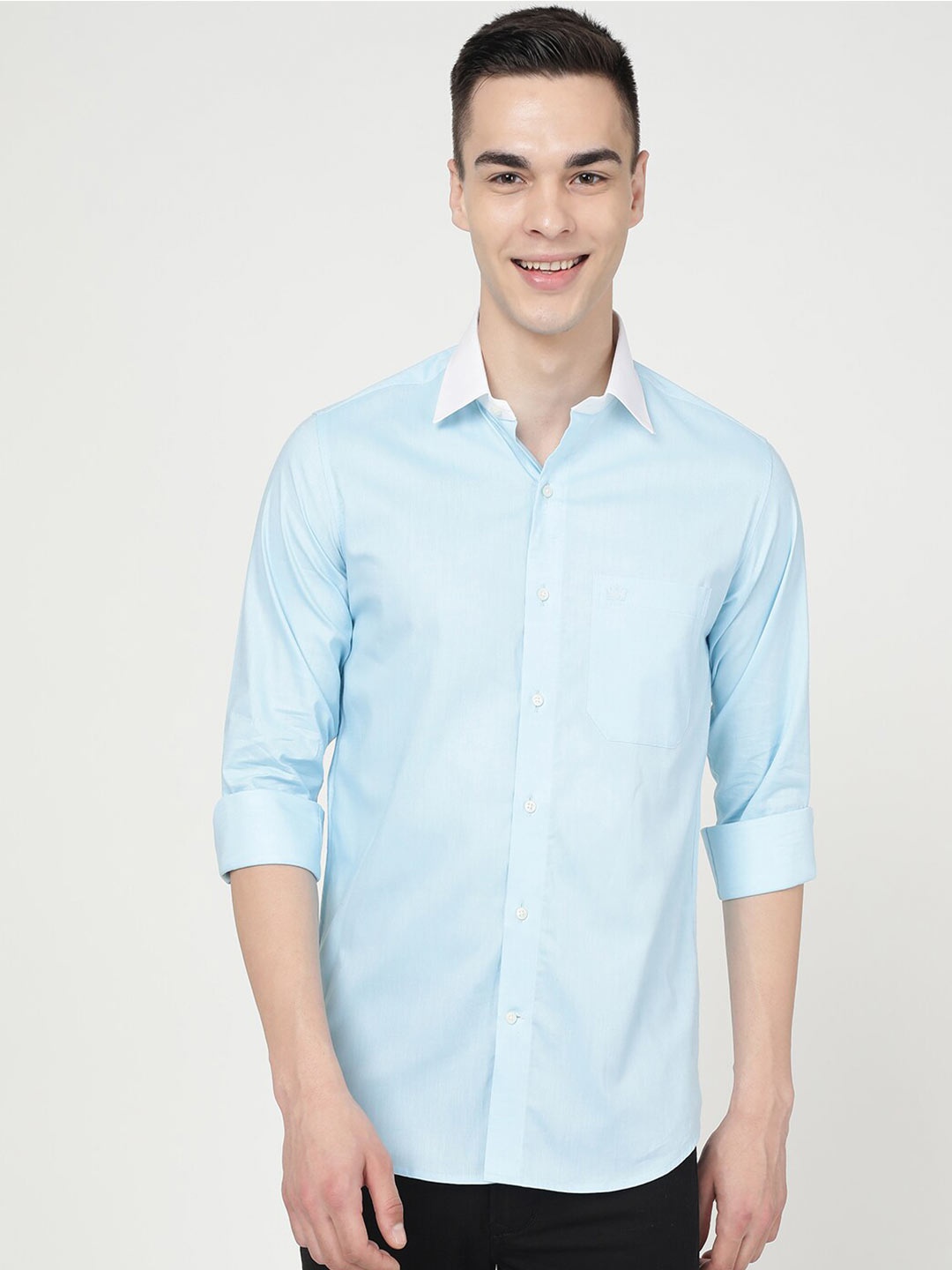 

FRENCH CROWN Standard Opaque Cotton Casual Shirt, Blue