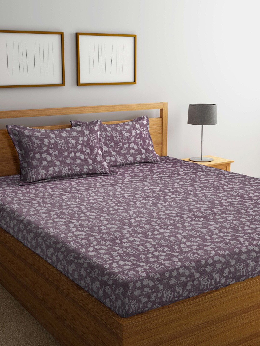 

FABINALIV Purple Cartoon Characters 350 TC Pure Cotton King Bedsheet With 2 Pillow Covers