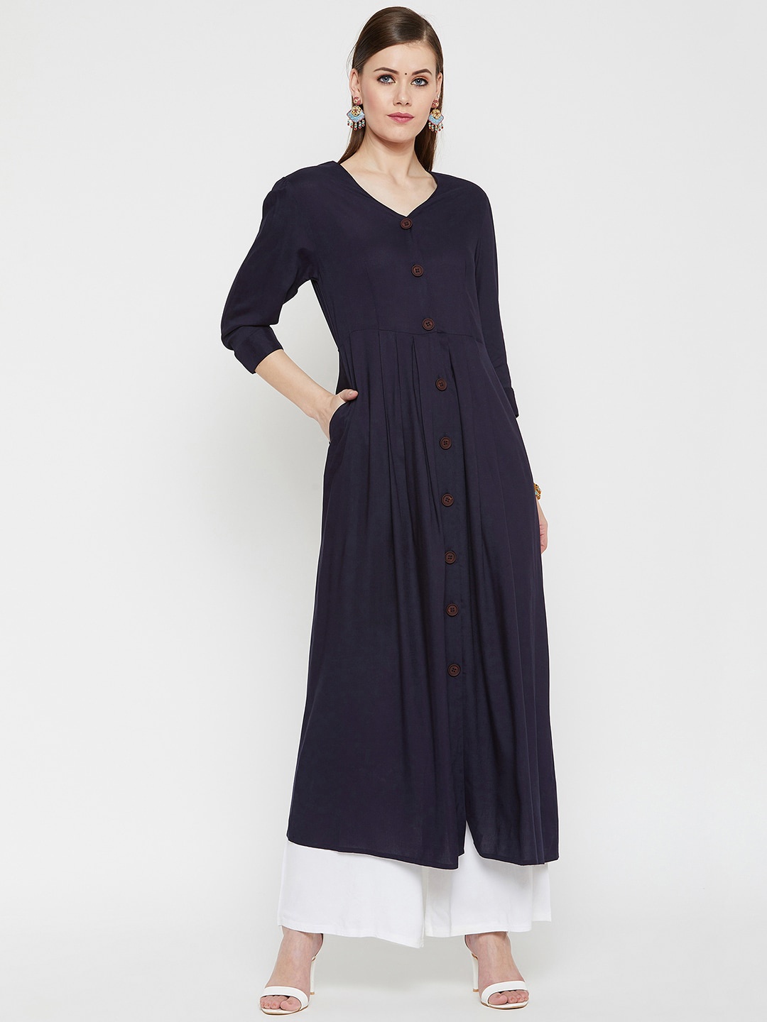 

RARE Navy Blue V Neck A-Line Kurta