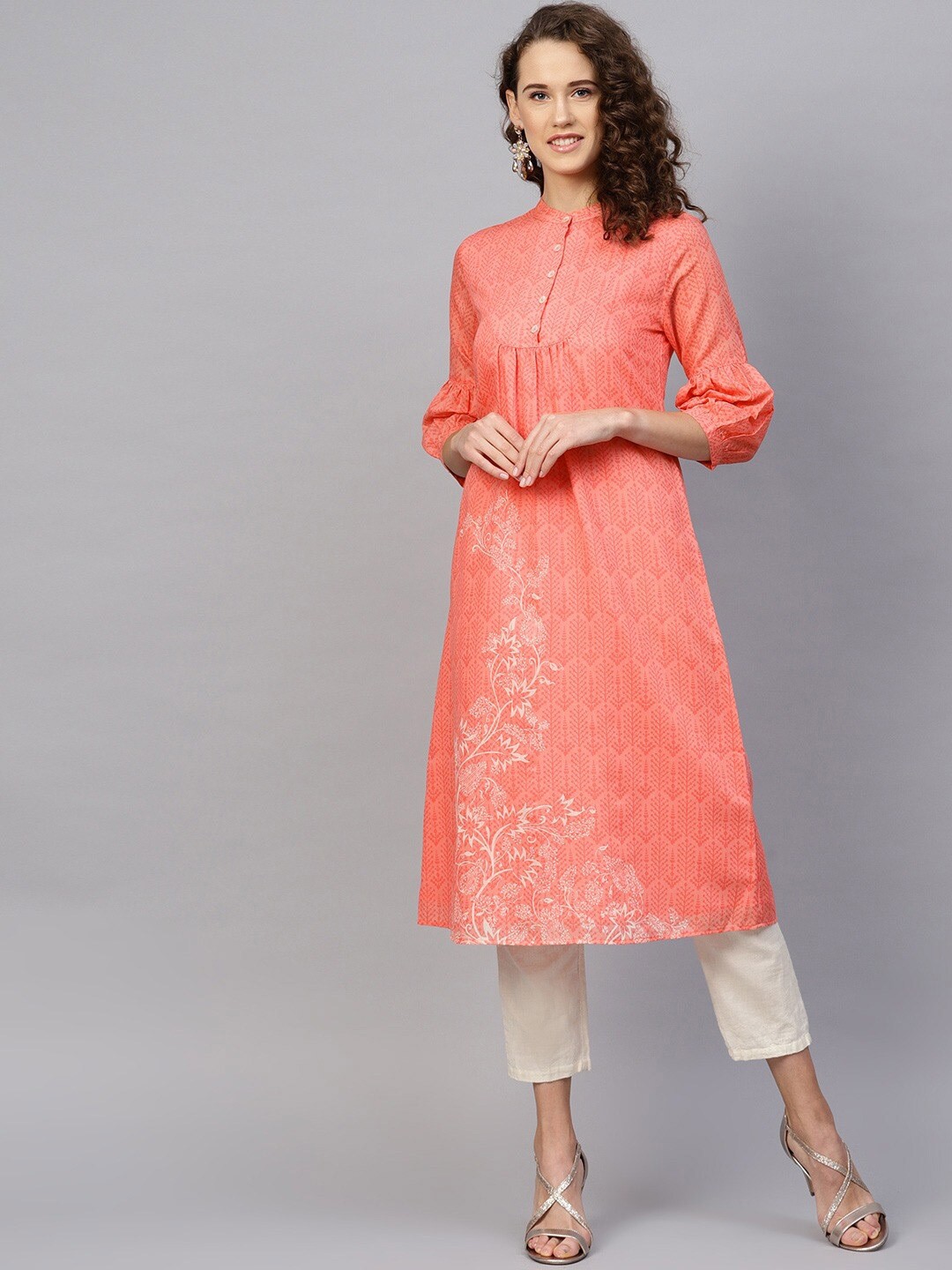 

RARE Floral Printed A-line Kurta, Peach