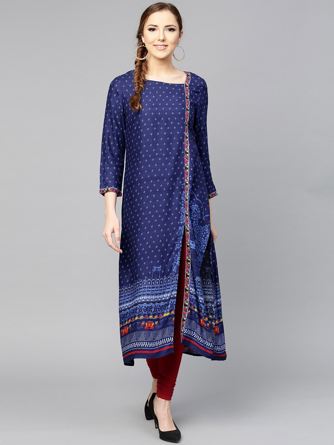 

RARE Blue & White Geometric Printed Square Neck Kurta